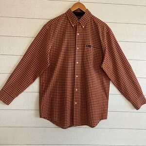 Chaps Men’s Orange Casual Button Up with Gingham Pattern Plaid Shirt Size Small